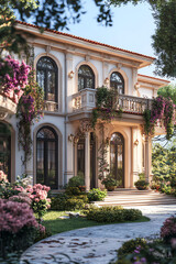 Fototapeta premium A countrystyle house with warm, earthtoned interiors and wooden paneling throughout