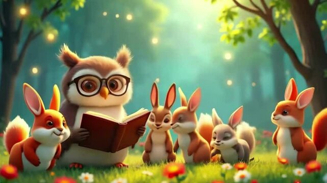  Animated owl in the forest