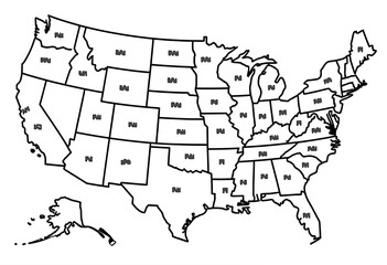 Black and white outline map of the US states, perfect for educational or business presentations. 
