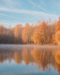 Serene Autumn Reflection in Tranquil Lake.