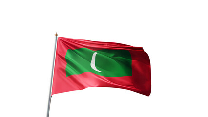 Flag of Maldives with no background, transparent png, flag on a flag pole waving in the wind, asian...