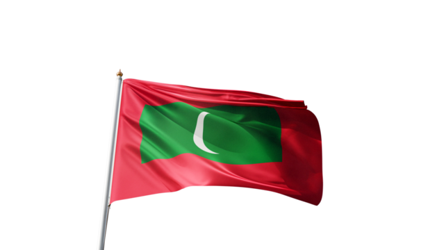 Flag of Maldives with no background, transparent png, flag on a flag pole waving in the wind, asian country, national symbol of Maldives, picture of a flag
