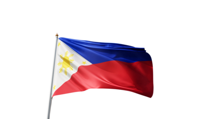 Flag of Philippines with no background, transparent png, flag on a flag pole waving in the wind, asian country, national symbol of Philippines, picture of a flag