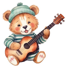 PNG Playing guitar together cute toy representation.