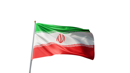 Flag of Iran with no background, transparent png, flag on a flag pole waving in the wind, middle east country, national symbol of Iran, picture of a flag