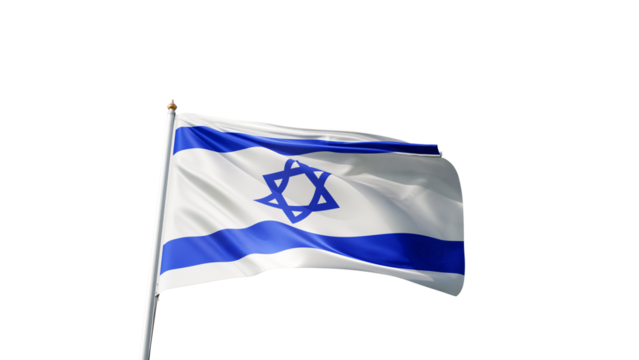 Flag of Israel with no background, transparent png, flag on a flag pole waving in the wind, middle east country, national symbol of Israel, picture of a flag