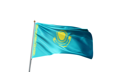 Flag of kazakhstan with no background, transparent png, flag on a flag pole waving in the wind, asian country, national symbol of kazakhstan, picture of a flag