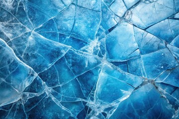 Panoramic cracked blue ice texture with frozen ice