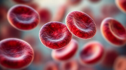 Microscopic view of red blood cells floating in a biological environment