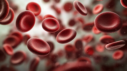 Detailed view of red blood cells moving through the bloodstream in a scientific illustration