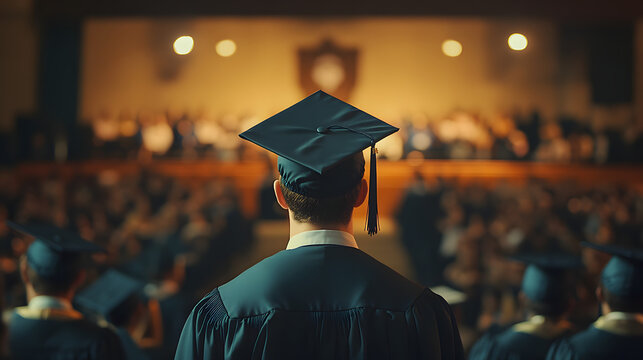 graduation ceremony university college graduate inspiring emotional cap gown crowded background achievement celebration pride accomplishment hope future education students success celebrate job search