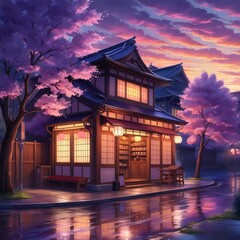 Japan beautiful scenery illustration