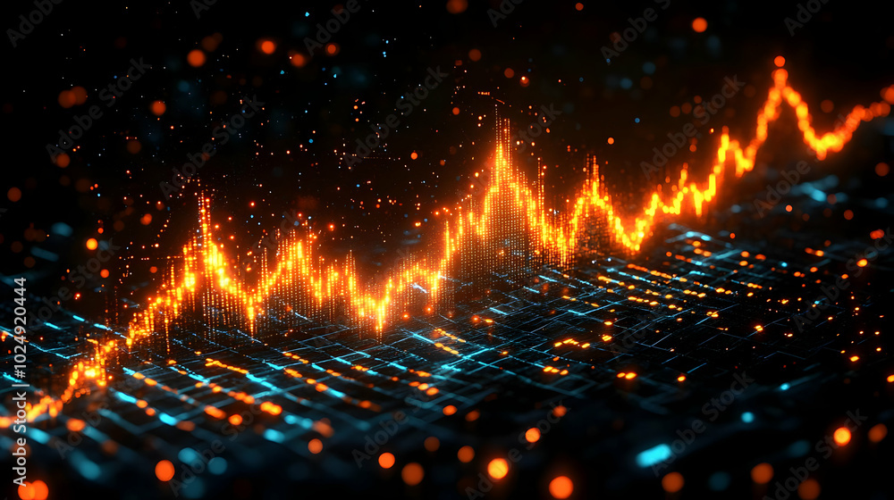 Poster abstract digital visualization of data trends and fluctuations.