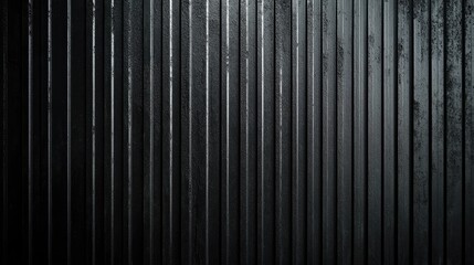 A sleek and minimalistic close-up of a dark, vertical corrugated metal surface with textured ridges. The even lighting emphasizes the industrial and modern aesthetic.