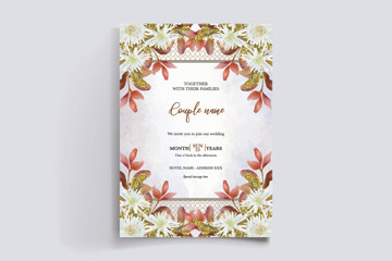 WEDDING INVITATION FRAME WITH FLOWER DECORATIONS WITH FRESH LEAVES 