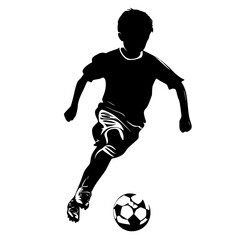 "Child Kicking Football Black and White Vector"

