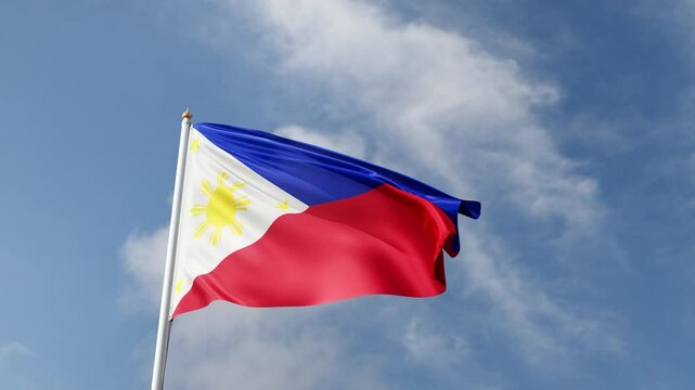 Flag of philippines on a blue sky, flag on a flag pole waving in the wind, asian country, national symbol of philippines island, video of a flag