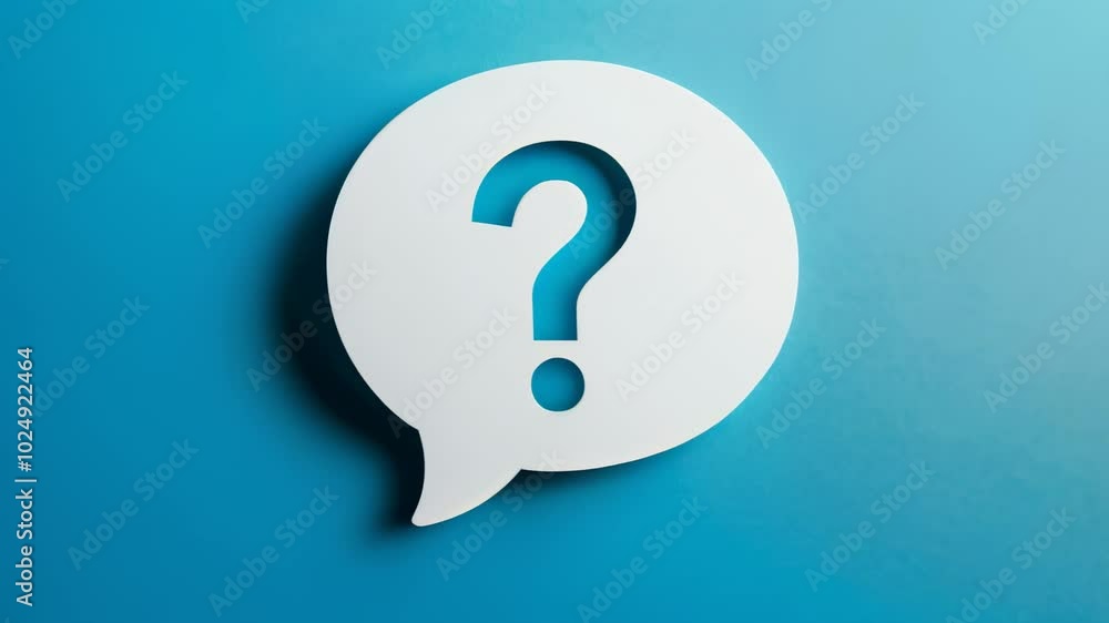 Poster White speech bubble with a question mark is casting a shadow on a blue background, raising questions and prompting curiosity