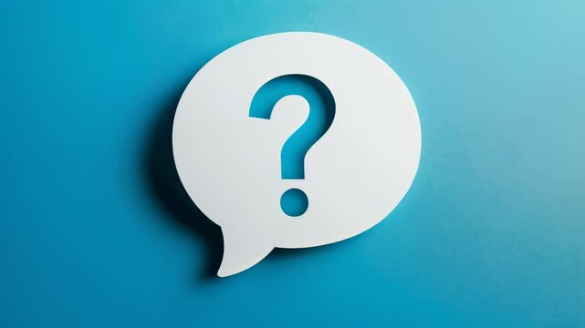 White speech bubble with a question mark is casting a shadow on a blue background, raising questions and prompting curiosity