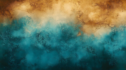 textured abstract background with a gradient of teal and amber hues, resembling a watercolor sky or a patina surface, ideal for creative designs.