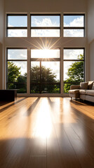 Fototapeta premium A countrystyle house with a large, open family room that has a fireplace and comfy seating