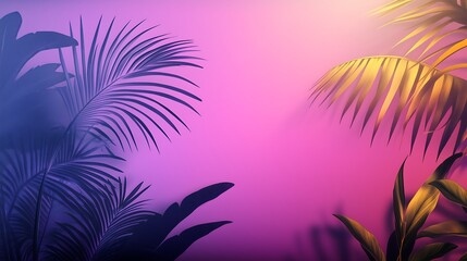 Fototapeta na wymiar Tropical Silhouettes on Gradient Pink Background