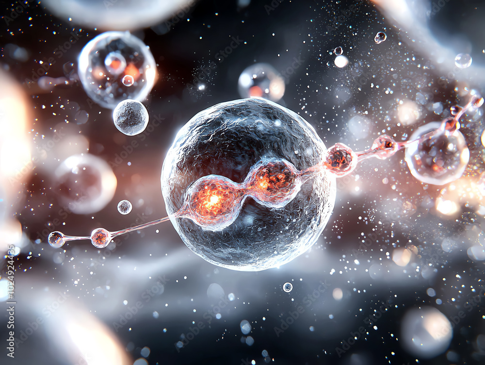 Aufkleber colorful abstract representation of cellular structures and molecular interactions.