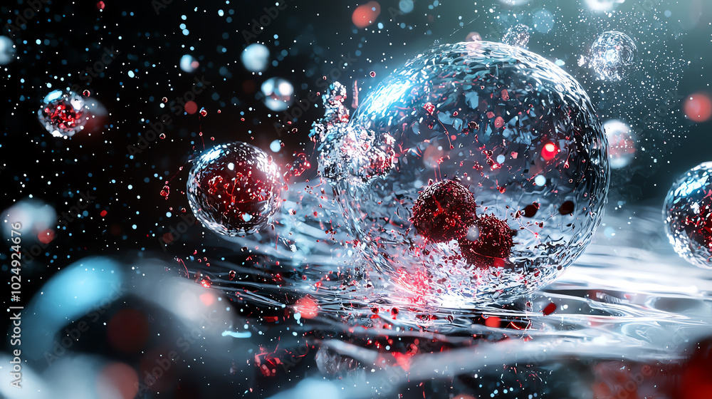 Aufkleber colorful bubbles exploding in a splash of liquid on a dark background.