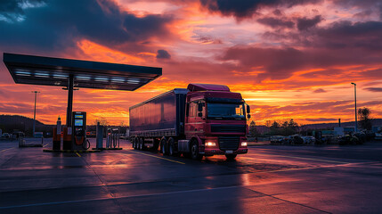 Fototapeta premium the truck is standing at the gas station