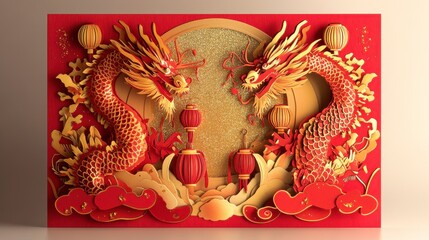 Naklejka premium Festive Chinese New Year Card with Dragons