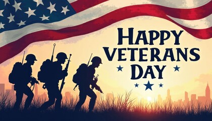 Obraz premium Veterans day poster with USA American flag