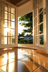 Fototapeta premium A home featuring wide porches on the front and back, ideal for relaxing with nature