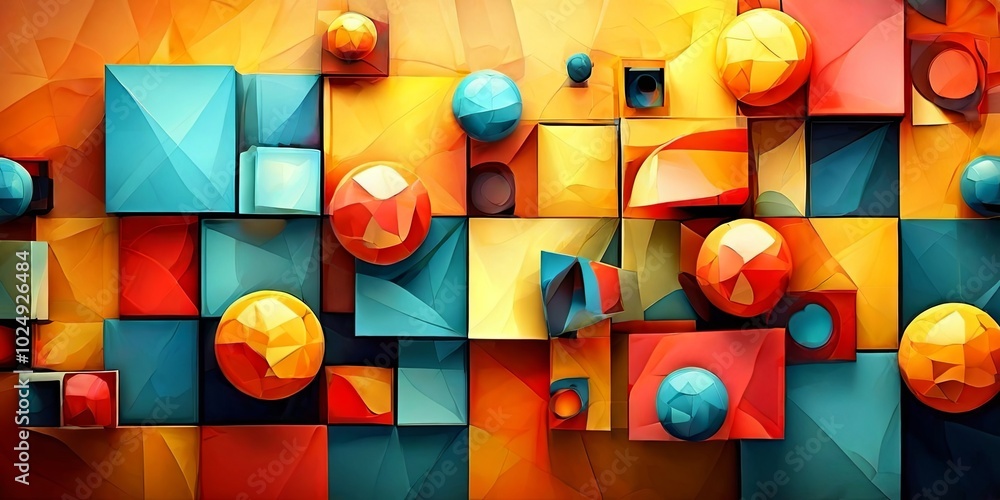 Poster a colorful abstract painting of many different colored balls