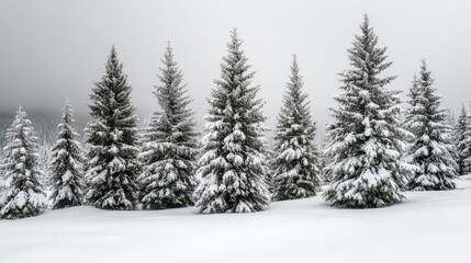 Fototapeta premium Snowy Winter Forest with Evergreen Trees
