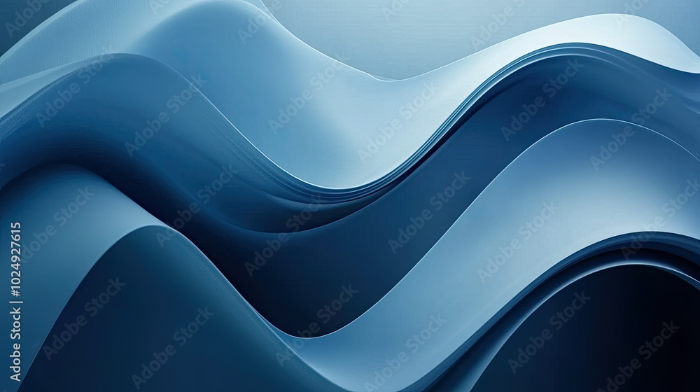Poster a smooth abstract background with flowing curves in gradient shades of blue, creating a calm and mod