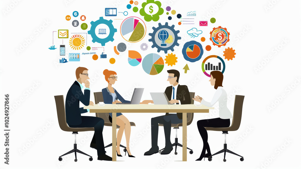 Poster efficient teamwork is essential in modern office environment, as illustrated by this group of profes