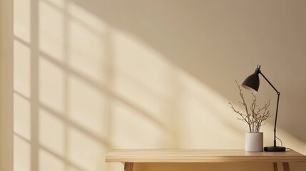 Cozy Minimalist Workspace with Warm Lighting and Wooden Accents