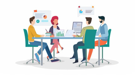 Collaborative team meeting with diverse professionals discussing strategies and analyzing data. atmosphere is focused and productive, showcasing teamwork and communication