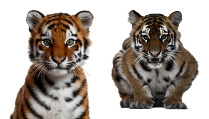 Obraz premium Set of Two Baby Tiger Isolated in a Transparent Background