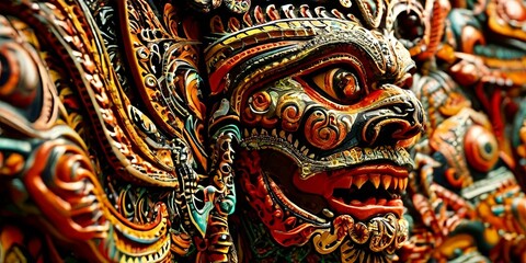 Fototapeta premium A colorful sculpture of a face with a mouth open and teeth showing