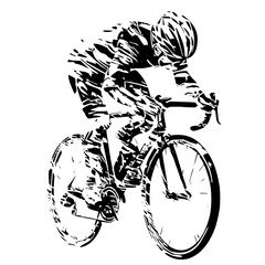 "Cyclist Racing Forward Black and White Illustration"

