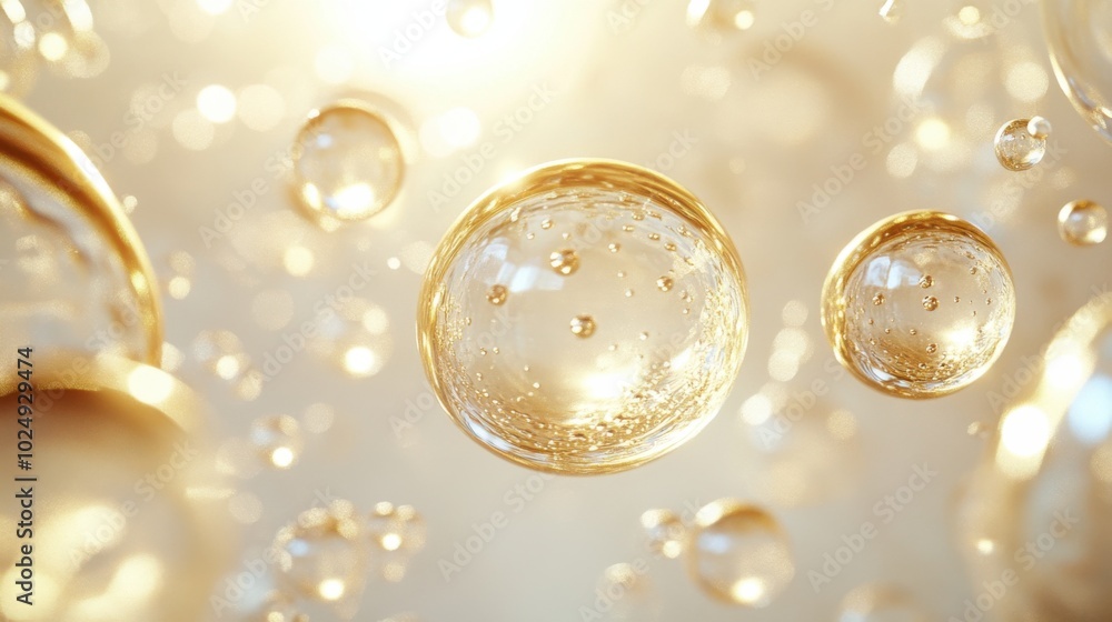 Poster floating bubbles create mesmerizing scene with radiant reflections and soft light. delicate orbs cap