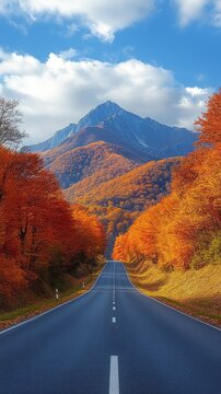 Car drive on autumn road in beautiful nature. Landscape on the highway in forest