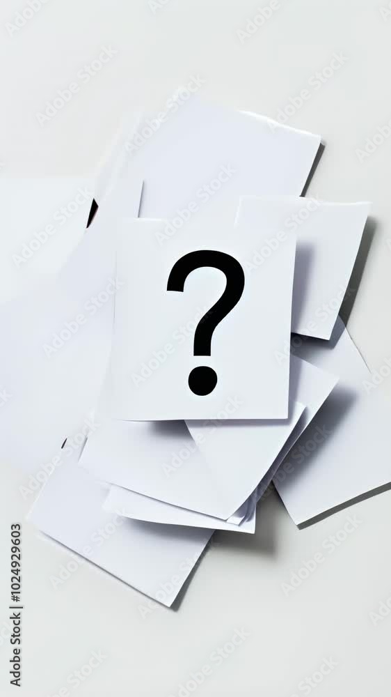 Aufkleber Question mark on a sticky note atop a stack of blank notes symbolizes uncertainty and the search for answers in a business setting. Perfect for projects on communication, planning, and education
