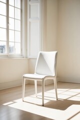 Fototapeta premium Sunlit studio with designer chair for editorial shoot.