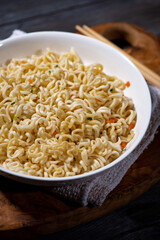 plate of fresh hot noodles, vertical top view
