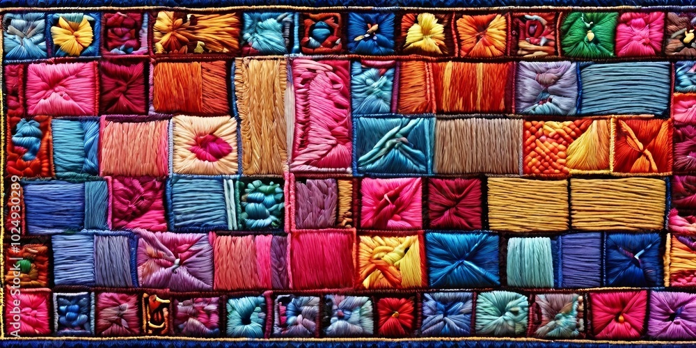 Poster a colorful quilt made of many different colored squares