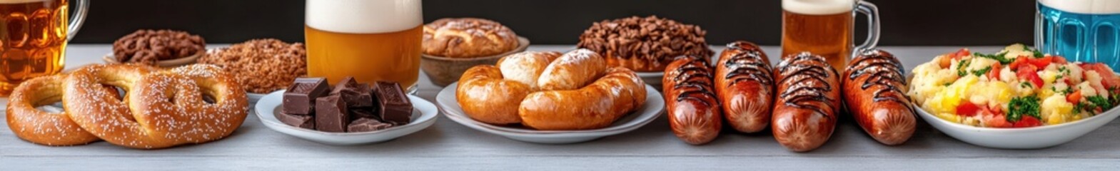 Assortment of traditional german oktoberfest food and drinks