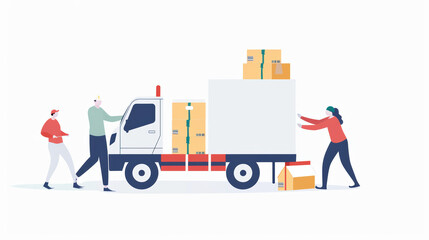 Efficient delivery team loading boxes into truck, showcasing teamwork and logistics. scene emphasizes organization and collaboration in transportation