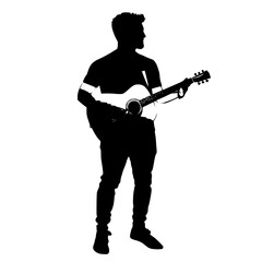 "Silhouette of Man in Suit Playing Electric Guitar"

